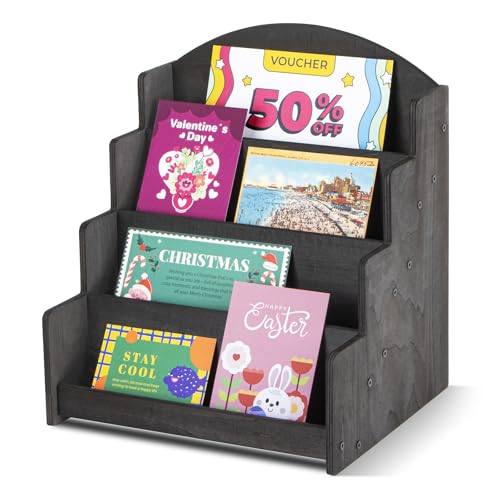 PUERSI Greeting Card Display Stand, Wooden 4-Tier Postcard Display Stand - color: Black