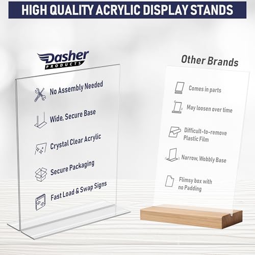 Acrylic Sign Holder 8.5 x 11, T-Shape Tabletop Display Stand, Double-Sided Bottom Load Portrait Frame, Menu and Ad Holder for Restaurants, Promotions, Photos, or Classrooms, Durable Design (3 Pack)