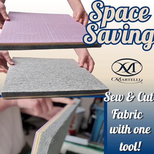 Martelli 12x12 Translucent Press or Cut Mat- Double Sided Professional Self-Healing Rotary Cutting Mat and 100% Wool Pressing Pad for Quilting, Sewing and Precision Fabric Ironing