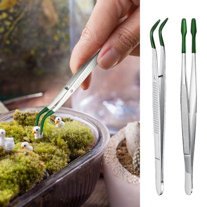 Honoson 2pcs Tweezers with Rubber Tips Set Bent and Straight, Silver, Green - color: Silver, Green