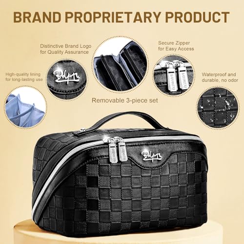 BOYATU Travel Makeup Bag Organizer: 3 Pcs Large Cosmetic Bags Set for Women - color: 01-Black