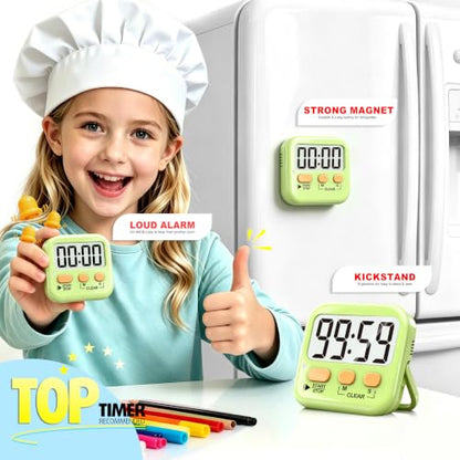 Antonki 2 Pack Digital Timer for Kids Classroom Kitchen Timers for Cooking - color: Light Green