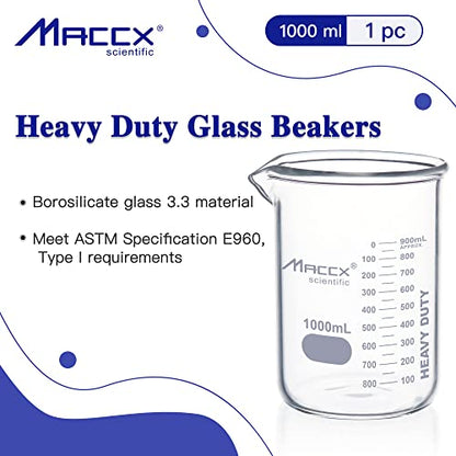 34oz(1000ml) New Upgraded Glass Beakers, Heavy Duty Lab Beaker,3.3 Borosilicate with Double Scale, HDBK1K0-001 - style: Vol.1000ml