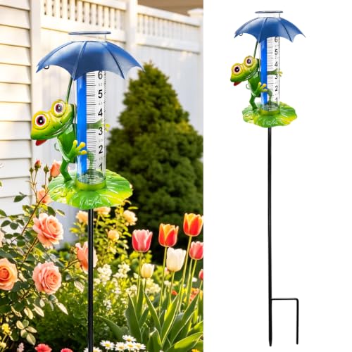 Rain Gauge Outdoor, 0-7 Inch Decorative Frog Rain Gauge with Garden Stake - color: Frog