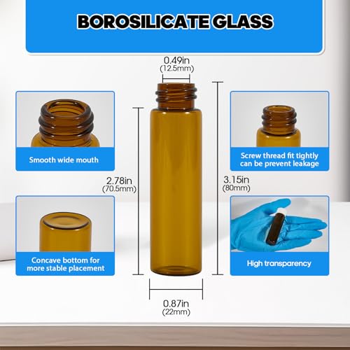 12PCS 20ml Amber Glass Small Vials with White Screw Caps & Plastic Stoppers - color: AMBER, size: 20ml