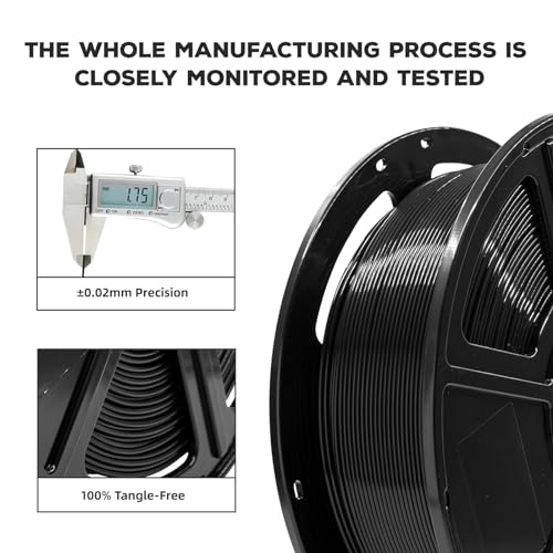 FLASHFORGE PLA Filament 1.75mm, 3D Printer Filament 1kg (2.2lbs) Spool, Dimensional Accuracy +/- 0.02mm, 3D Printing Filament Easy to Use and Fits for Most FDM 3D Printers (Black) - color: Black