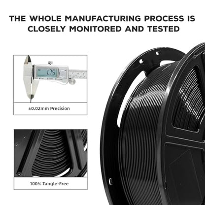 FLASHFORGE PLA Filament 1.75mm, 3D Printer Filament 1kg (2.2lbs) Spool, Dimensional Accuracy +/- 0.02mm, 3D Printing Filament Easy to Use and Fits for Most FDM 3D Printers (Black) - color: Black