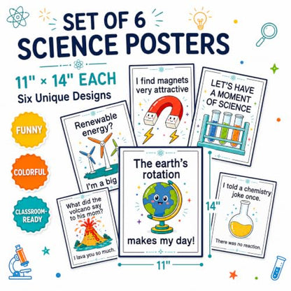 Funny Science Posters Set of 6, Science Classroom Decor, 11x14 Inch - color: Funny Science