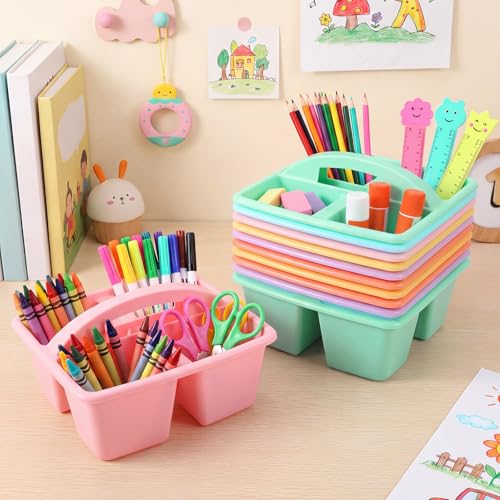Lineshading 12 Pack Plastic Classroom Caddy, 4 Compartment, Candy Colors - color: Candy Colors