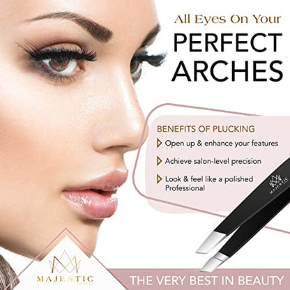 Majestic Bombay Precision Tweezers Set, Fine Point, Slant, Women and Men - color: Black