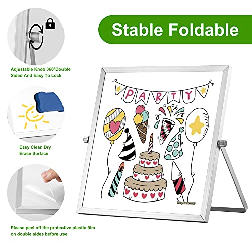 Small Dry Erase Board, 10" X 10" Small Whiteboard with Stand, Portable Magnetic Tabletop Erase Board for Kids Drawing, Desktop for Students Kids Home Office