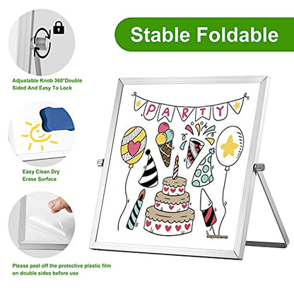 Small Dry Erase Board, 10" X 10" Small Whiteboard with Stand, Portable Magnetic Tabletop Erase Board for Kids Drawing, Desktop for Students Kids Home Office