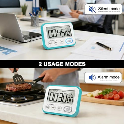 Digital Kitchen Timer Magnetic Loud Alarm, Large LCD Screen Silent/Beeping Multi-Function for Teachers Classroom Kids, Sky Blue - color: Sky Blue