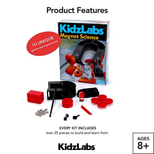 4M Magnet Science Kit - 10 Magnetic Experiments & Games (over 25 pieces to Build & STEM Learn From) - Power the Racer with a Magnet, Levitate a Magnet, Magnetic Yacht & Fishing, Boys & Girls, Age 8+ - style: Magnet Science Kit