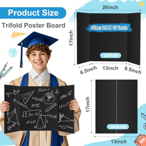 ISAIDNO 4 Pcs Trifold Poster Board, Medium 26 x 17 in, Black Poster Boards - color: Black, size: 26 X 17 inches