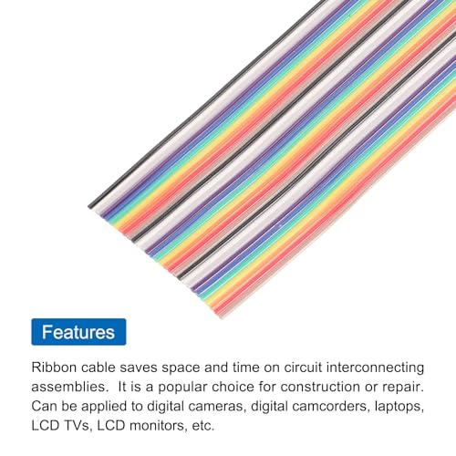 MECCANIXITY 1 Pcs 30 Pin Flat Rainbow Ribbon Cable 30 Ft 1.27mm Pitch Breadboard Jumper Wires for Electronic Projects - size: 30 Ft, style: 30P