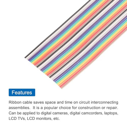 MECCANIXITY 1 Pcs 30 Pin Flat Rainbow Ribbon Cable 30 Ft 1.27mm Pitch Breadboard Jumper Wires for Electronic Projects - size: 30 Ft, style: 30P