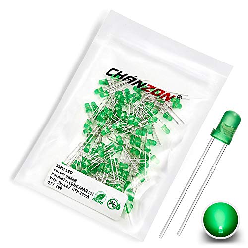 CHANZON 100 pcs 3mm Green Diffused LED Diode Lights (DC 3V 20mA) - color: H) Green-green (100pcs)