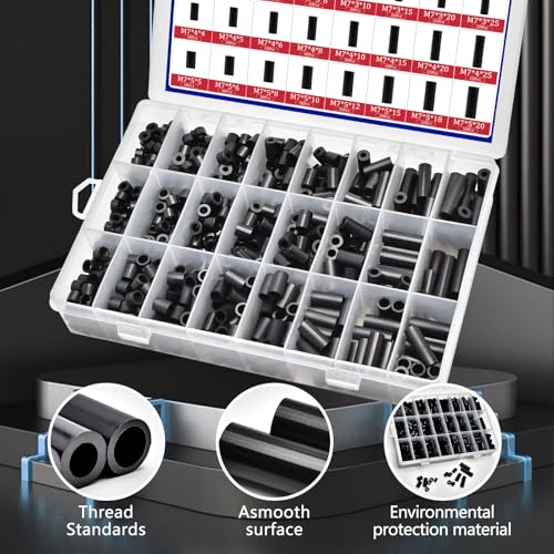 795Pcs Nylon Round Spacer Non-Thread Plastic Standoff Assortment Kit Black Nylon Spacer Washers for Protect Accessories On Circuit Boards Od 7mm Id 3/4/5mm Length 4/5/ 6/8/ 10/15/18/20/ 25mm