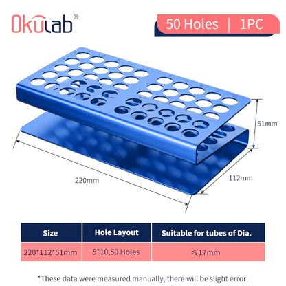 Aluminum Stainless Steel Test Tube Rack, 50 Round Holes Blue Test Tube Holder for Classroom, Lab, Suitable for Tubes of Dia.≤17mm, TTRS50BA1 - size: 50 Holes, Blue, for Tubes of Dia.≤17mm