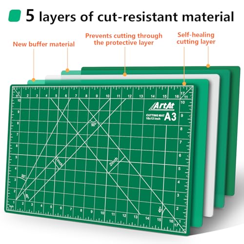 ArtAt A3 Self Healing Cutting Mat 12''x18'' 5 pack - color: Green, size: 18"L x 12"W（5pcs）