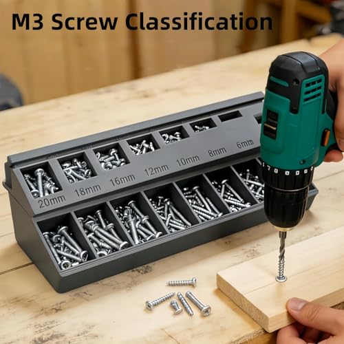 M3 Screw Organizer –Screw Sorting Box Precision Bolt Sorter Tray with 7 Measuring Slots, 3D Printed PLA Material, Ideal for Hardware and Small Parts Storage