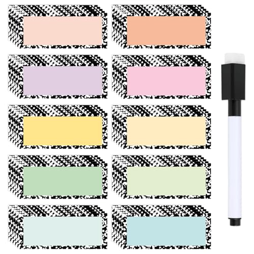 JarThenaAMCS 50Pcs Magnetic Dry Erase Name Tags with Pen Reusable Pastel Composition Dry Erase Name Labels Magnets for Back to School Classroom Whiteboard Locker Shelf Decor