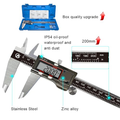 KETOTEK 8 Inch Digital Caliper Measuring Tool, Stainless Steel Micrometer - color: Black, size: 8 Inch