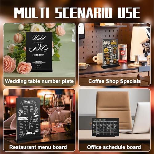 EHWINE Mini Chalkboard Easel Sign Set,4 Pack 6x8 Inch Wooden Boards with Acrylic Base and Liquid Chalk Markers, Reusable Double Sided Tabletop Display for Wedding, Restaurant, Party, Coffee Shop Decor - style: 4 Pack 6×8 Inch