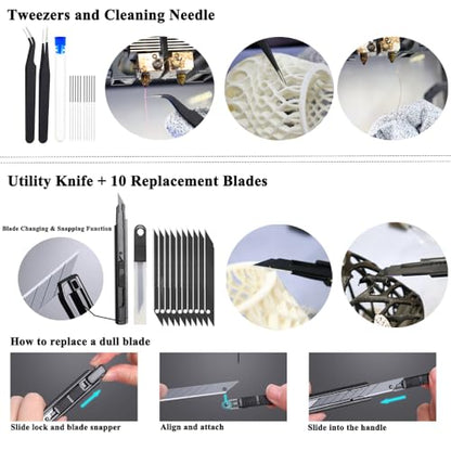 62PCS 3D Printer Tool Kit with Hand Drill, Deburring Tool and Needle Files - color: Black bag 62pcs