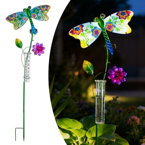 Solar Rain Gauge Outdoor, 7 Inch Tube Dragonfly Rain Gauge
