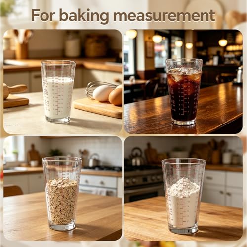 12OZ Heavyweight Glass Measuring Cup Graduated Pint Glass Cup With 5 Scales Liquid and Dry Measuring Cup for Baking - color: Red