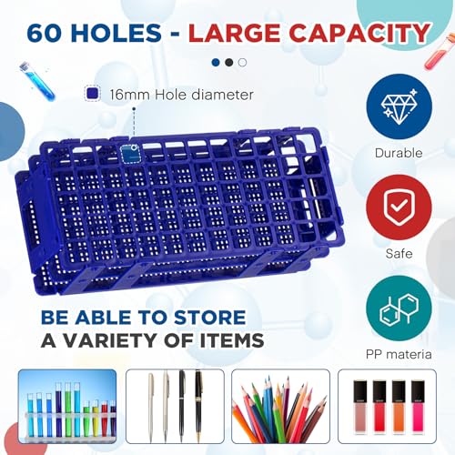 CroBlissful 4 Pcs 60 Hole Plastic Test Tube Rack Lab Holder Rack for 16mm/20mm Tube Detachable, Blue, Red - color: Blue,Red, size: 60 Hole