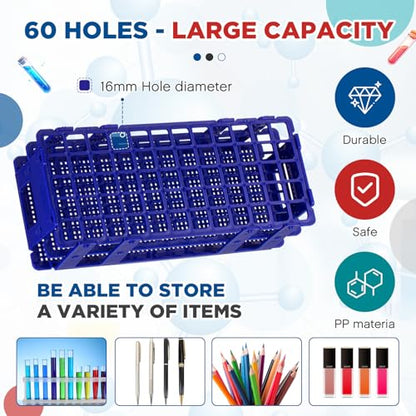 CroBlissful 4 Pcs 60 Hole Plastic Test Tube Rack Lab Holder Rack for 16mm/20mm Tube Detachable, Blue, Red - color: Blue,Red, size: 60 Hole