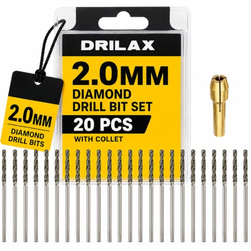 Drilax 20-Pc 2mm Diamond Drill Bit Set | Dremel Compatible with 1 Collet | for Glass, Sea Glass, Gems & Jewelry - size: 2mm
