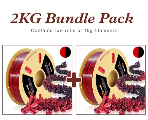 LOVOON PLA 3D Printer Filament Silk Bundle 2KG, PLA Filament 1.75mm Shiny Dual Color Change by Angle, 3D Printing Filament Bundle of Silk Black/Red, 1KG X 2 Spools - color: 2colors Silk Black/Red, size: 2 kg