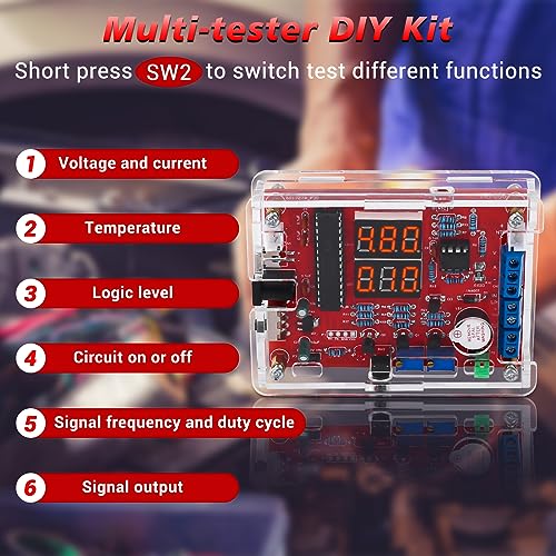 MiOYOOW Soldering Practice Kit, DIY PWM Adjustable Signal Generator Voltage Current Tester Electronics Project Kit, LED Display Multifunctional Frequency Counter Soldering Kit for Learning