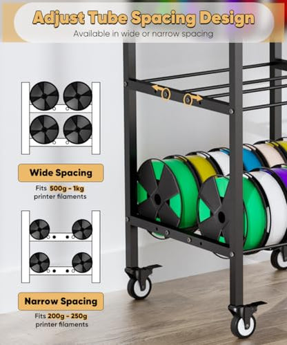 4-Tier 3D Printer Filament Storage Rack with Wheels - size: 4-Tier