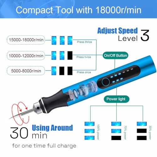 3D Printing Tools Kit,3D Printer Accessories, 3-Speed USB Rotary Tool with Bits & Deburring Tool for 3D Printing Burr, 3D Printer Model,Resin Model Engraving, Drilling, Carving, Polishing