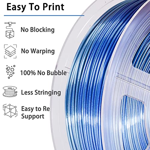 PLA 3D Printer Filament, PLA Filament Silk Silver Shiny Blue PLA Filament 1.75mm +/- 0.02mm, 3D Printing Filament 1kg/2.2lbs - color: Silk Shiny Blue Silver
