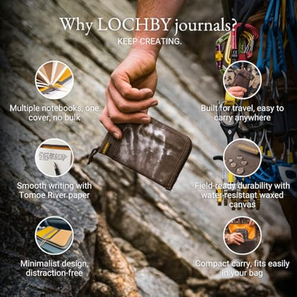 LOCHBY® Pocket Journal | Tomoe River 3.5" x 5.5" Notebook | Waxed Canvas | Ideal for Travelers & Daily Use, Fits Field Notes, Moleskine Cahier - color: Brown, size: Pocket-size Zipper