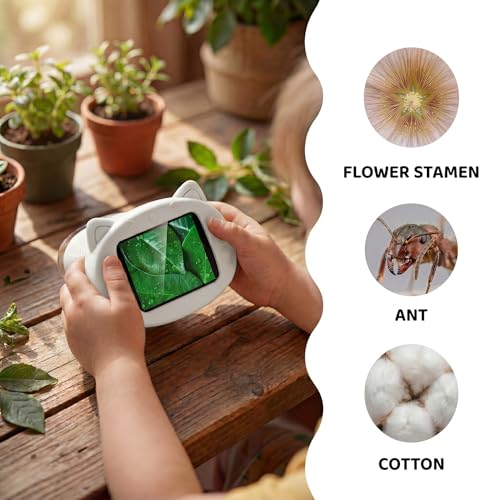 Kids Microscope 1000x Digital Handheld 2.4 in IPS Screen STEM Toy - color: White
