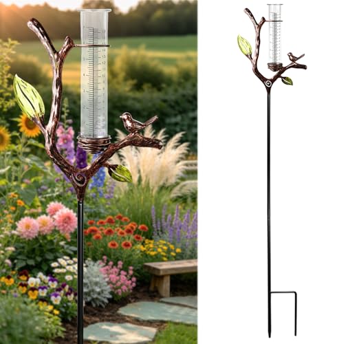Rain Gauge Outdoor, Decorative 7-Inch Rain Gauge with Branch Garden Stake - color: Branch