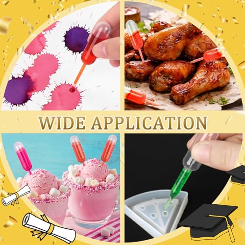 Glenmal 48 Sets 4ml Graduation Cupcakes Pipettes, Plastic Pipettes Dropper for Cupcakes with Grad Caps Disposable Mini Flavor Liquor Infuser Squeeze Dropper for Cupcake Ice Cream Grad Decoration - style: Graduation