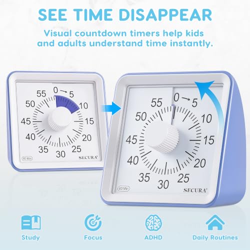 Secura Visual Timer for Kids, 60 Minute Classroom Countdown Timer for Study - color: Purple & Purple