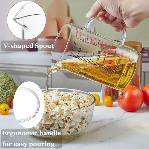 Ackers BORO3.3 Glass Measuring Cup-[Insulated handle | V-Shaped Spout]-Made of High Borosilicate Glass Measuring Cup for Kitchen or Restaurant, Easy to Read, 1000 ML (32 Oz, 4 Cup) - size: 1000ml/32OZ