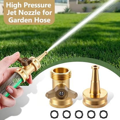 4 Pcs Brass Hose Nozzle Kit, High Pressure Jet & Spray Nozzles(2 Short Spray), Water Hoses Nozzle with 2 Easy Turn Brass Hose Shut off Valve, 3/4”GHT Connector for Garden, Extra 10 Rubber Washers - style: 2 Short Spray