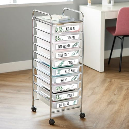 12 Pieces Rolling Storage Cart Labels 10 Drawer Rolling Storage Cart Label Eucalyptus Classroom Decor for Teacher Office School Classroom Organization - style: Eucalyptus