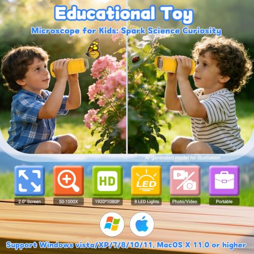 1000X Handheld Digital Microscope for Kids, STEM Educational Toys - color: Orange