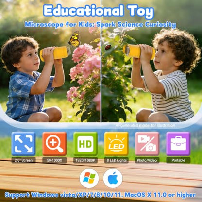 1000X Handheld Digital Microscope for Kids, STEM Educational Toys - color: Orange